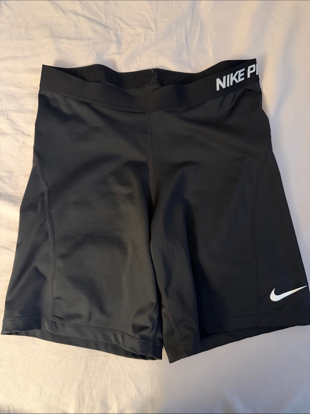 Nike Black Womens Bike Shorts with White Swoosh and Branded Waistband